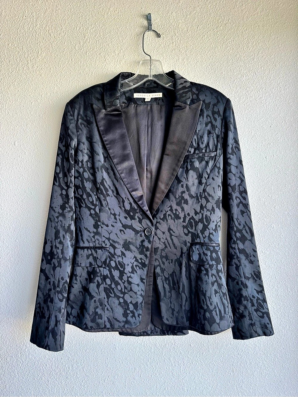 Veronica Beard Ashburn Dickey Leopard-print Satin-jacquard Blazer Black Size 8